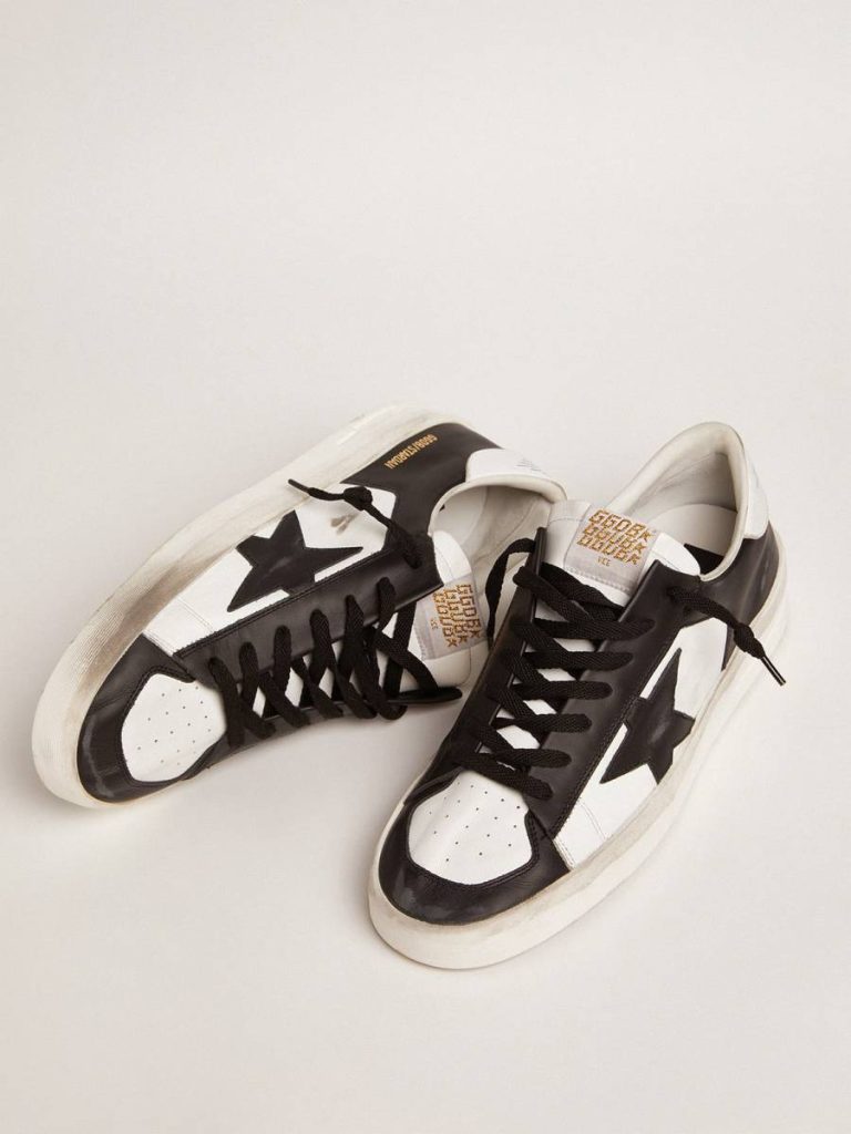 Black And White Golden Goose Men Men's Stardan In White And Black Leather Stardan