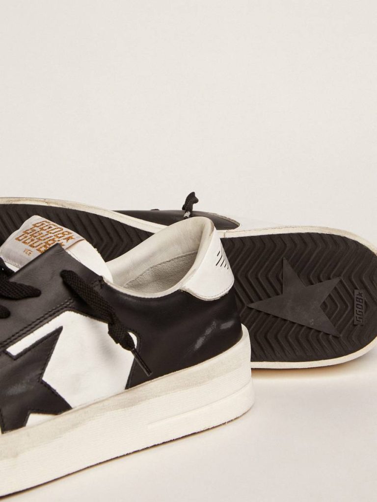 Black And White Golden Goose Men Men's Stardan In White And Black Leather Stardan