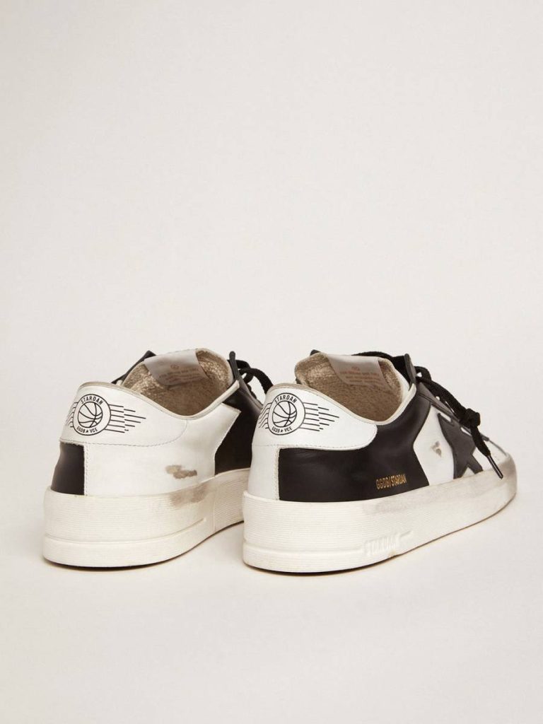 Black And White Golden Goose Men Men's Stardan In White And Black Leather Stardan