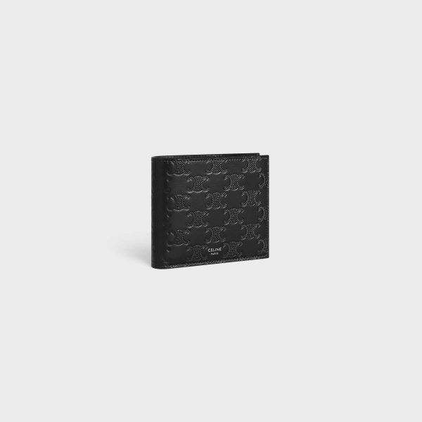 Black Celine Men Bi-Fold Wallet With Coin Compartment In Calfskin With Triomphe Embossed Wallets