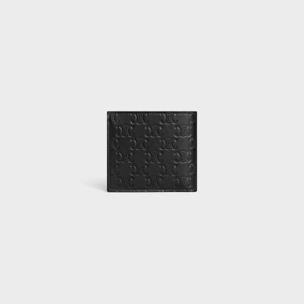 Black Celine Men Bi-Fold Wallet With Coin Compartment In Calfskin With Triomphe Embossed Wallets