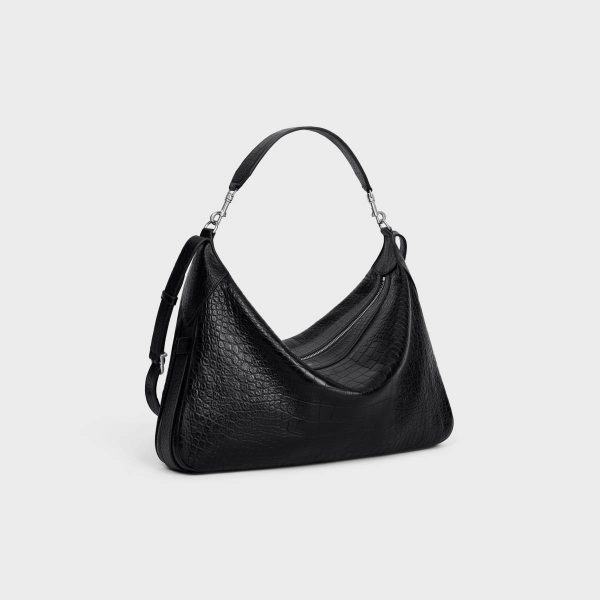 Black Cross-Body Bags Celine Large Strap Romy In Crocodile Embossed Deerskin Men