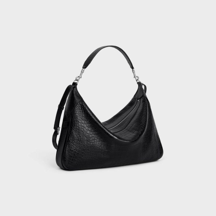 Black Cross-Body Bags Celine Large Strap Romy In Crocodile Embossed Deerskin Men