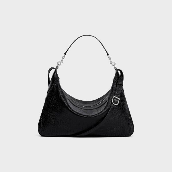 Black Cross-Body Bags Celine Large Strap Romy In Crocodile Embossed Deerskin Men