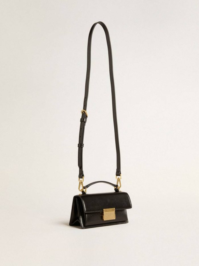 Black Crossbody Bags Women Small Venezia Bag In Black Boarded Leather With Gold Details Golden Goose