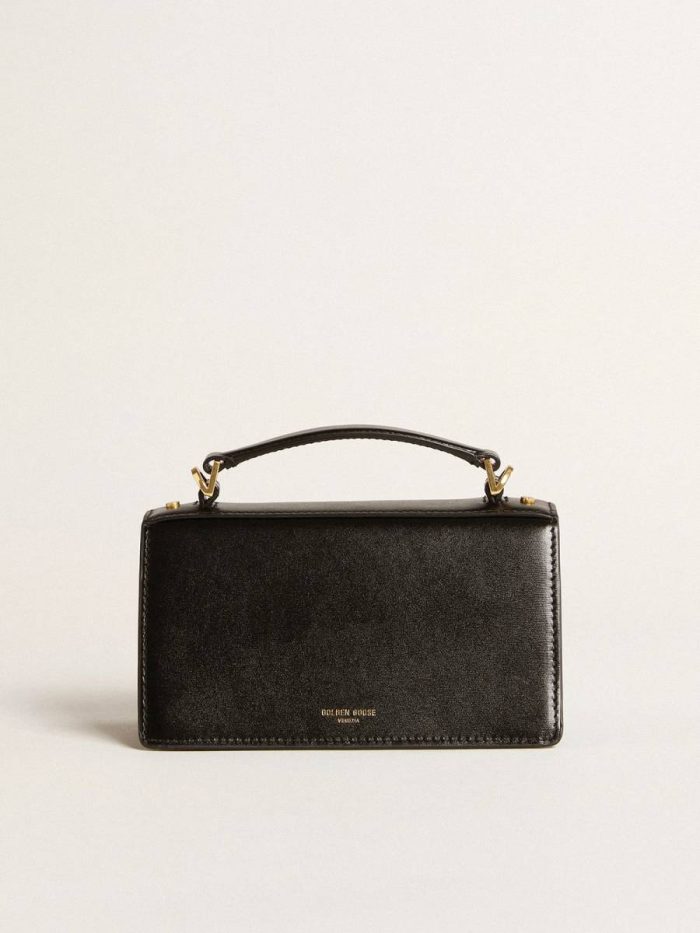 Black Crossbody Bags Women Small Venezia Bag In Black Boarded Leather With Gold Details Golden Goose