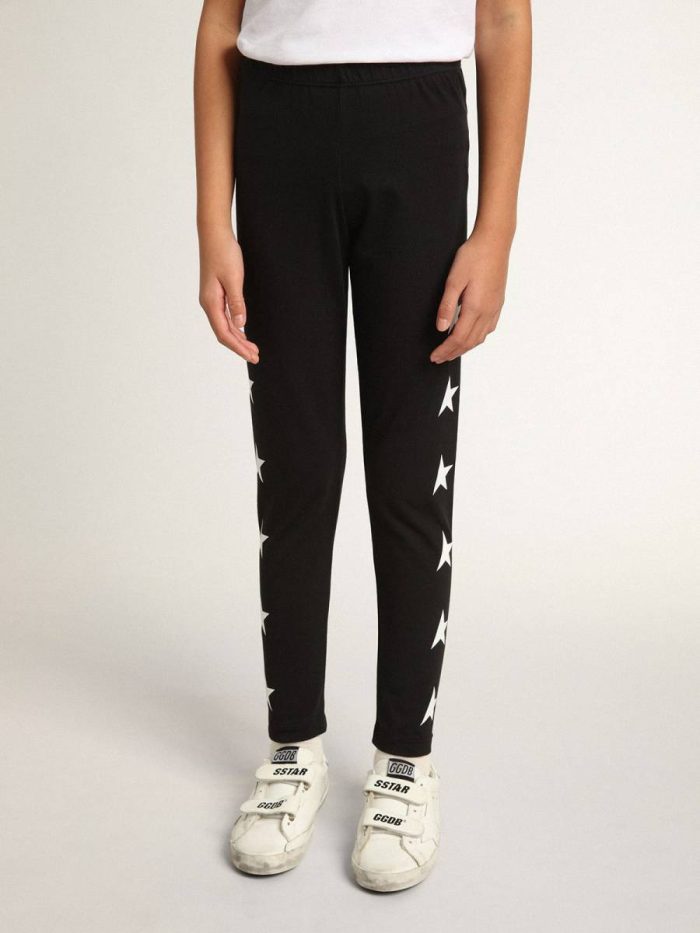 Black Girls’ Black Leggings With White Stars On The Sides Golden Goose Bottomwear Selection (4-12 Years) Kids
