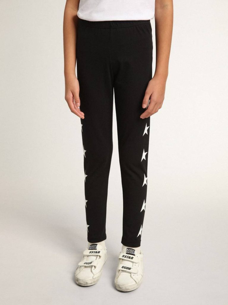 Black Girls’ Black Leggings With White Stars On The Sides Golden Goose Bottomwear Selection (4-12 Years) Kids