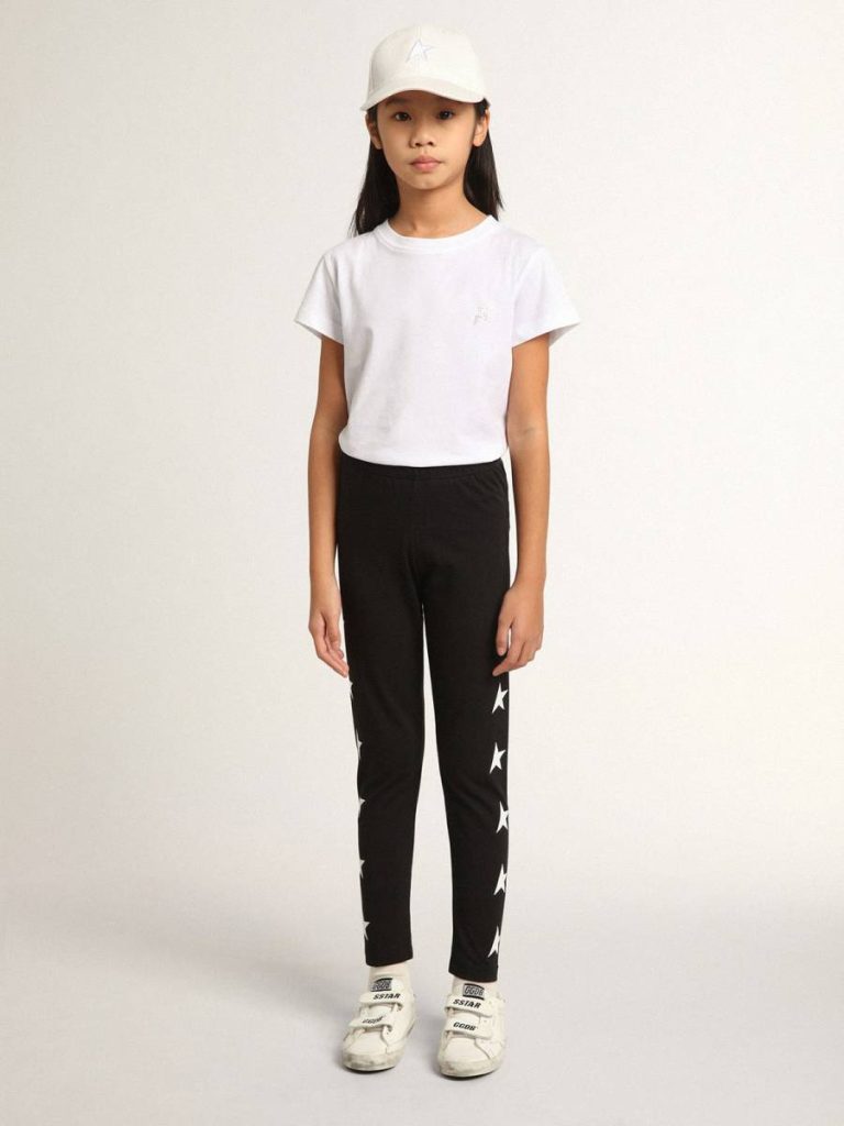 Black Girls’ Black Leggings With White Stars On The Sides Golden Goose Bottomwear Selection (4-12 Years) Kids