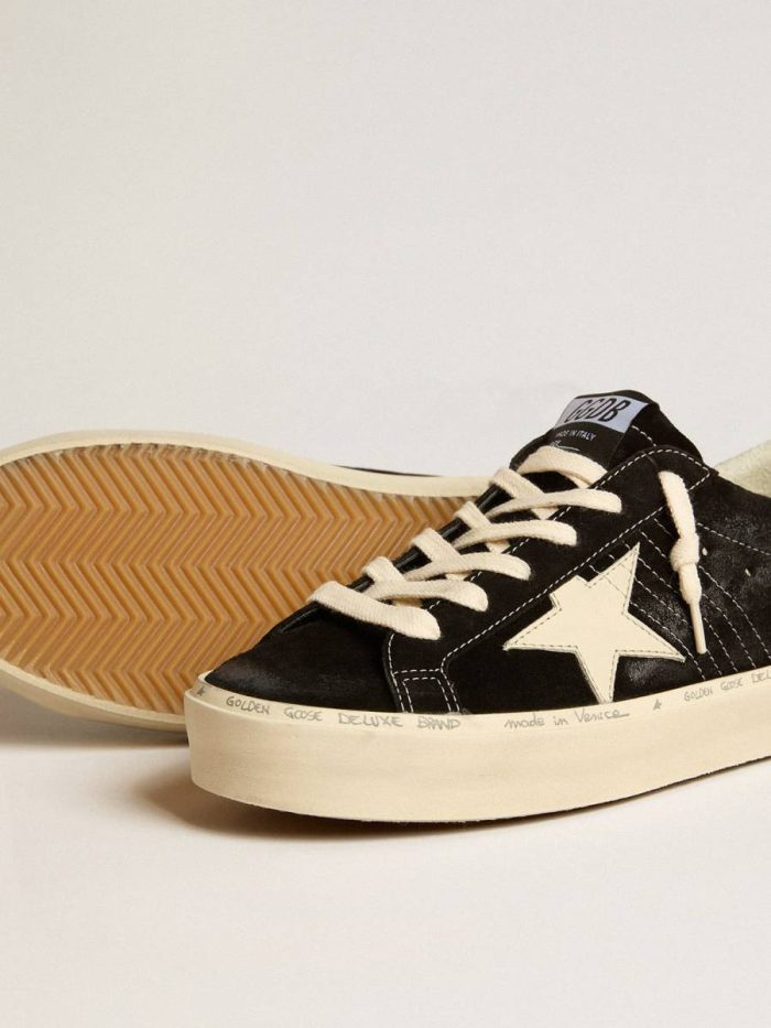Black Golden Goose Hi Star Women’s Hi Star In Black Leather With Silver Glitter Heel Tab Women