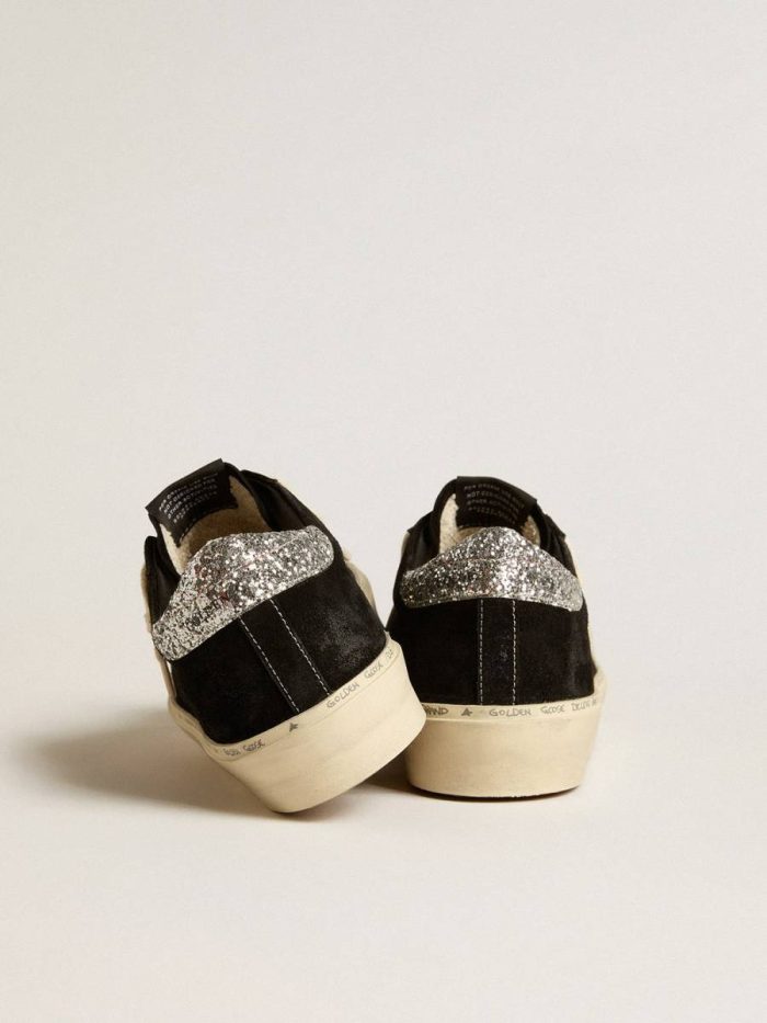 Black Golden Goose Hi Star Women’s Hi Star In Black Leather With Silver Glitter Heel Tab Women
