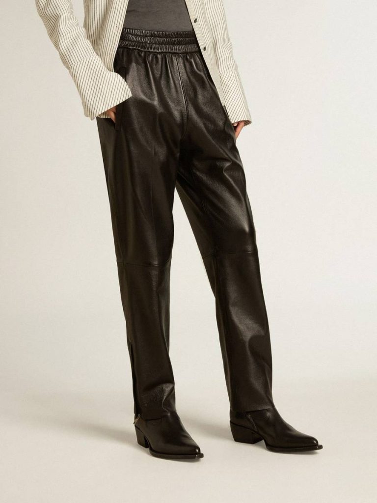 Black Joggers In Nappa Leather With Zip At The Base Golden Goose Black Women Jeans & Pants