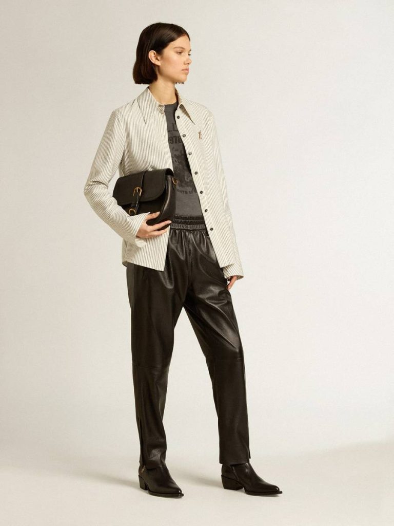 Black Joggers In Nappa Leather With Zip At The Base Golden Goose Black Women Jeans & Pants