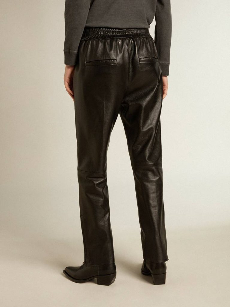Black Joggers In Nappa Leather With Zip At The Base Golden Goose Black Women Jeans & Pants