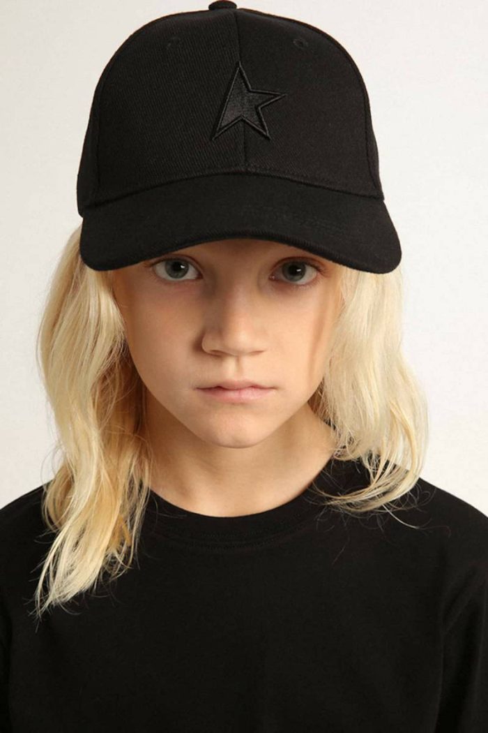 Black Kids Topwear Selection (4-12 Years) Kids’ Black Baseball Cap With Star Golden Goose
