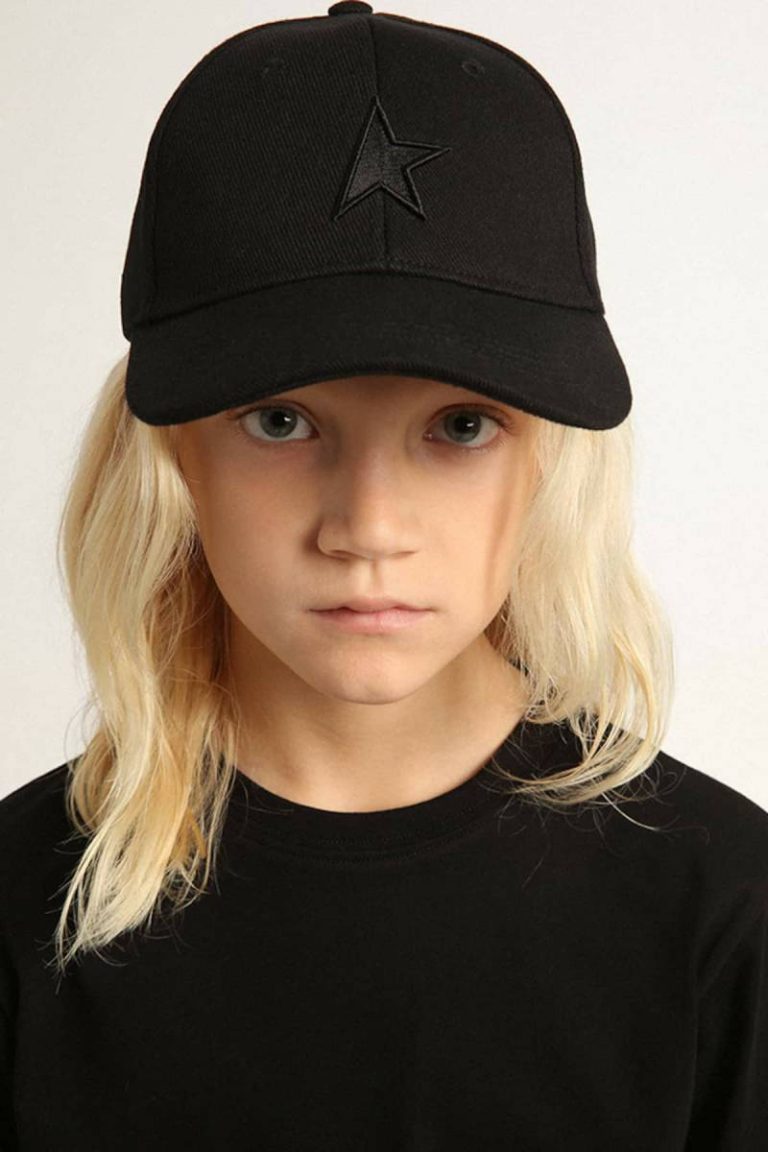 Black Kids Topwear Selection (4-12 Years) Kids’ Black Baseball Cap With Star Golden Goose