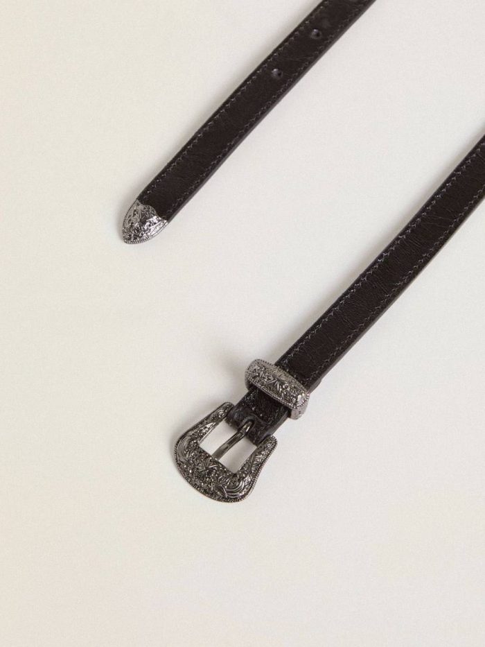 Black Leather Belt With Silver Buckle Belts Golden Goose Black Women