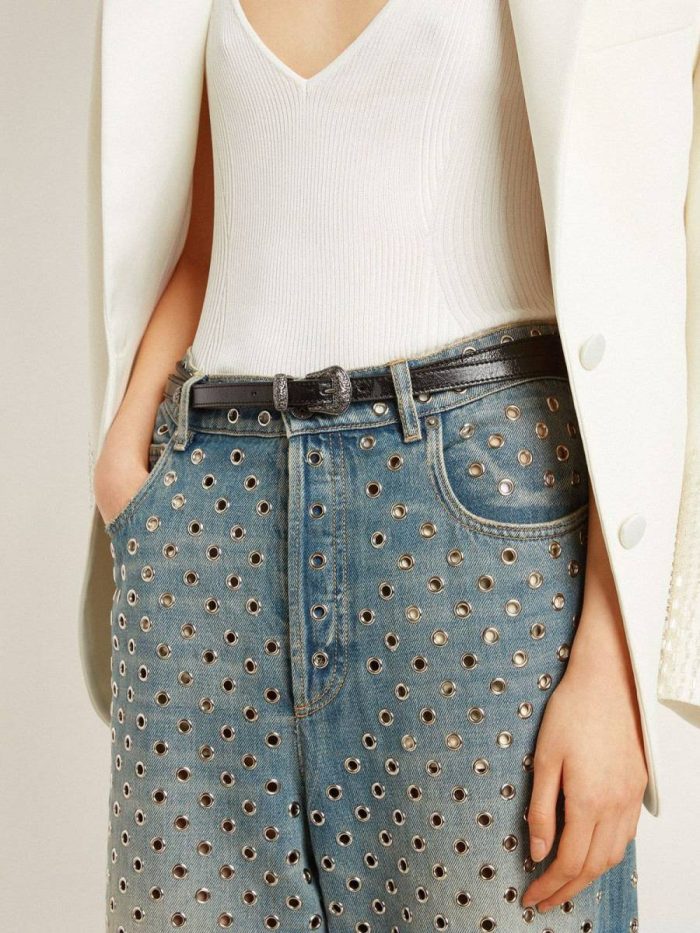 Black Leather Belt With Silver Buckle Belts Golden Goose Black Women