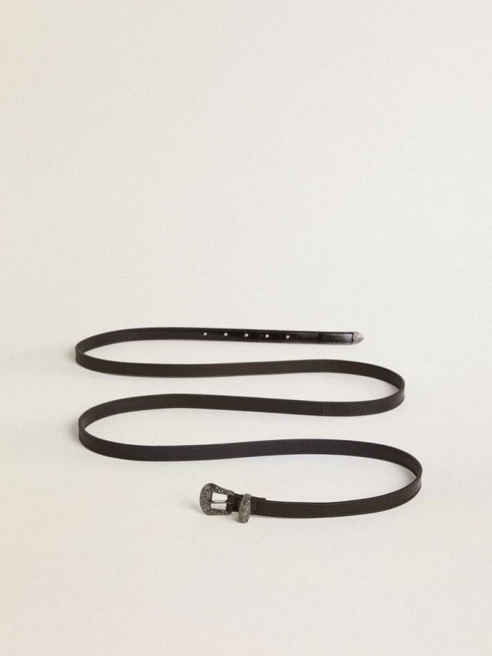 Black Leather Belt With Silver Buckle Belts Golden Goose Black Women