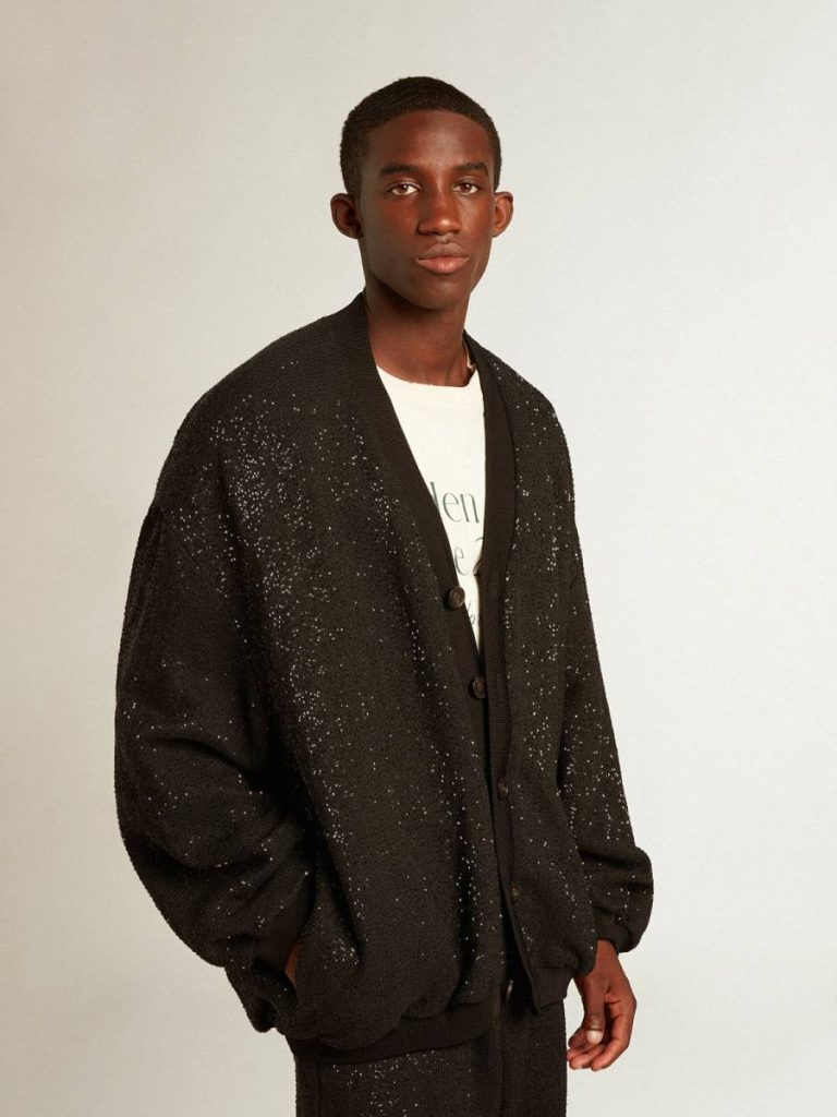 Black Men Golden Goose Men’s Black Sequined Cardigan-Jacket Knitwear