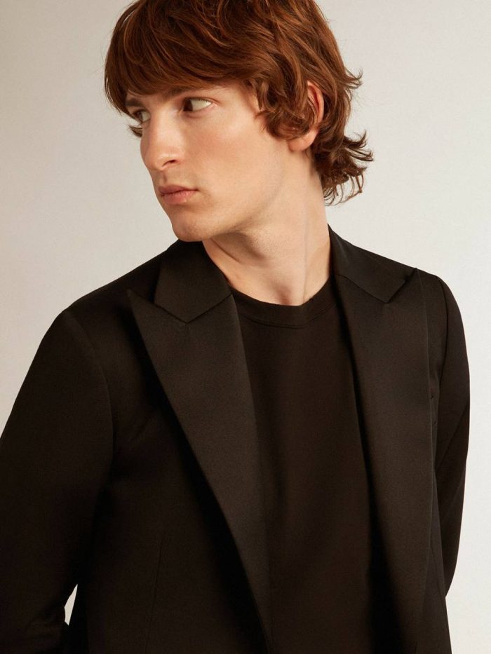 Black Men’s Tuxedo Jacket In Black Wool Gabardine Blazers Golden Goose Men