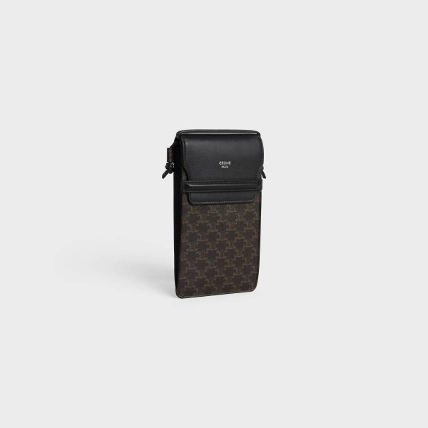 Black Phone Pouch With Flap In Triomphe Canvas And Lambskin Tech Accessories Men Celine