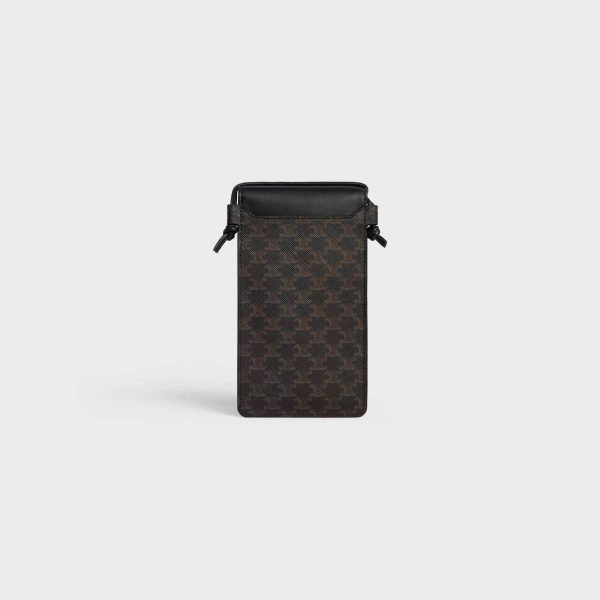Black Phone Pouch With Flap In Triomphe Canvas And Lambskin Tech Accessories Men Celine
