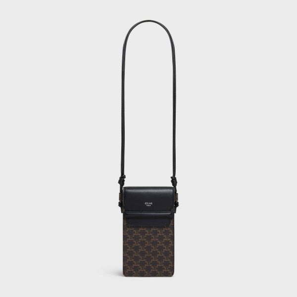 Black Phone Pouch With Flap In Triomphe Canvas And Lambskin Tech Accessories Men Celine