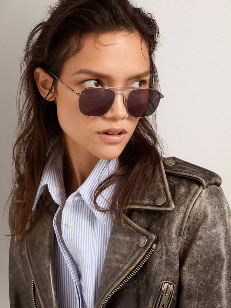 Black Sunglasses Women Golden Goose Roger Aviator Sunglasses With Black Frame And Black Lenses