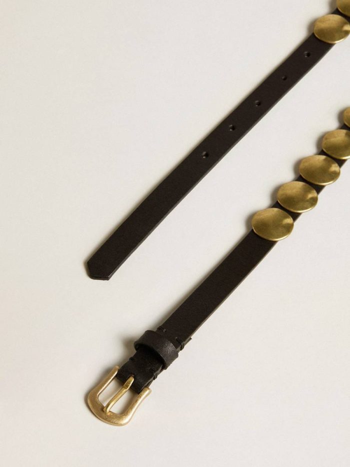 Black Trinidad Belt In Washed Leather With Gold Studs Women Belts Golden Goose Black