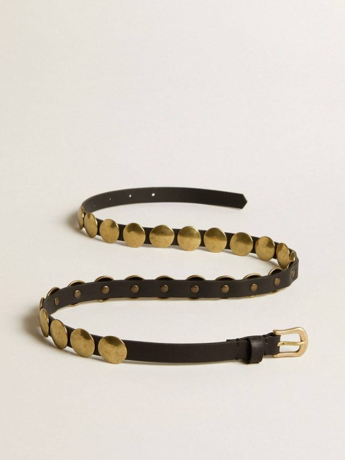Black Trinidad Belt In Washed Leather With Gold Studs Women Belts Golden Goose Black