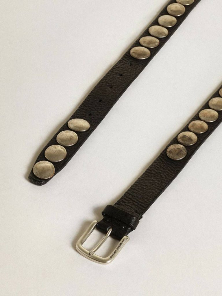 Black Trinidad Belt In Washed Leather With Studs Belts Men Golden Goose