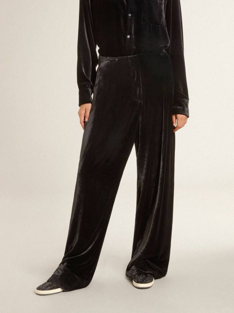 Black Velvet-Effect Pants Women Jeans & Pants Golden Goose Black