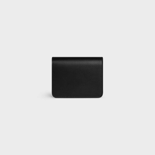 Black Wallets Men Celine Triomphe Compact Wallet In Shiny Calfskin