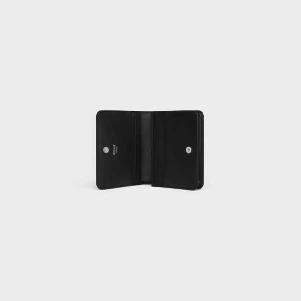 Black Wallets Men Celine Triomphe Compact Wallet In Shiny Calfskin