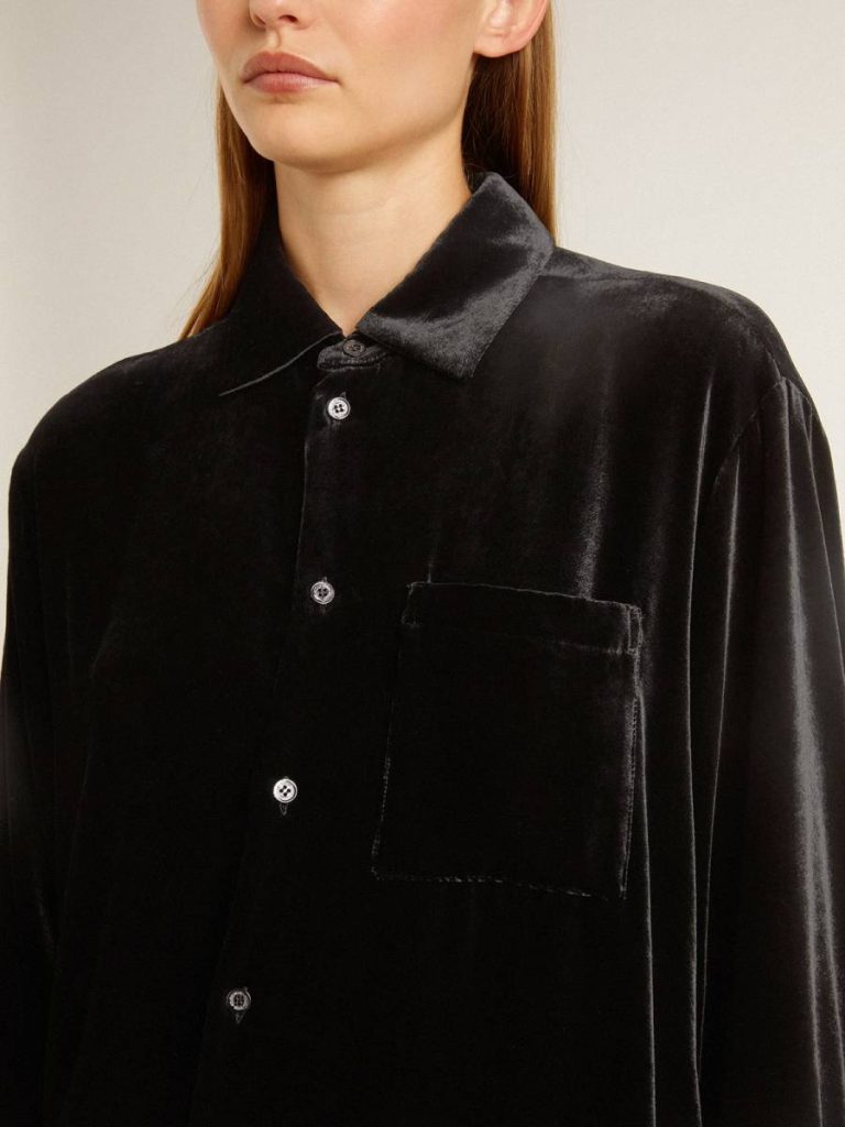 Black Women Golden Goose Shirts Velvet-Effect Black Shirt With Embroidery