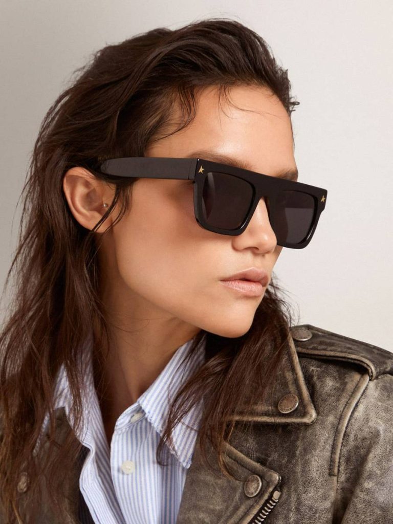 Black Women Square Sunglasses With Black Frame And Gold Details Sunglasses Golden Goose