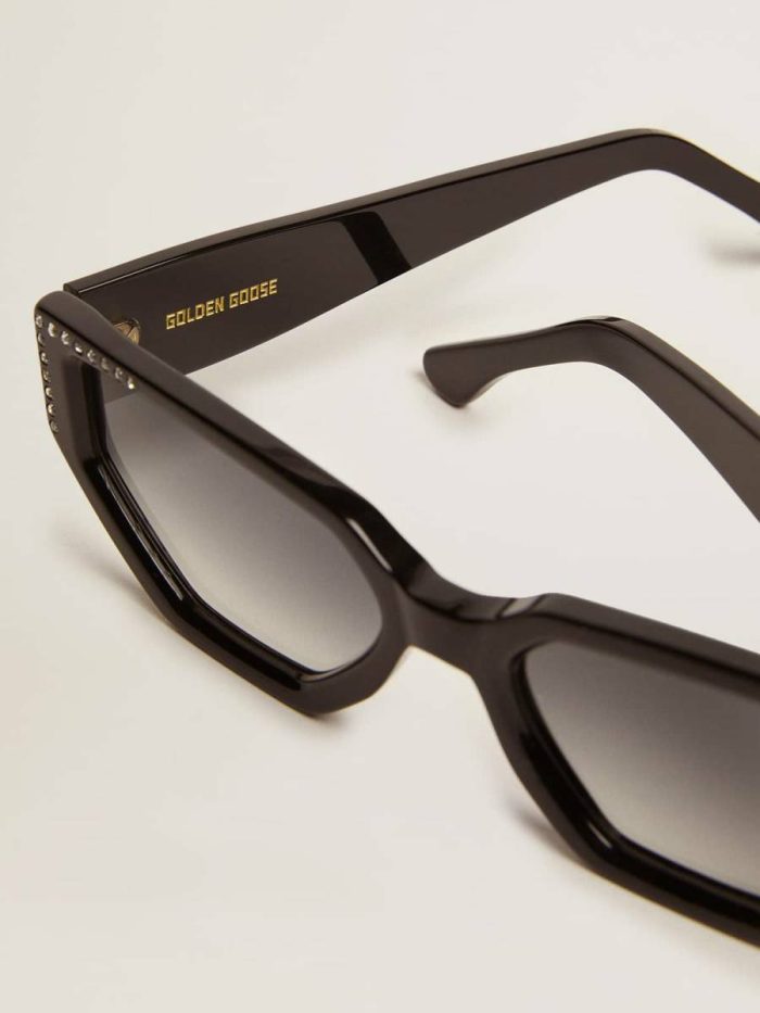 Black Women Sunglasses Sunglasses Rectangular Model With Black Frame And Crystals Golden Goose