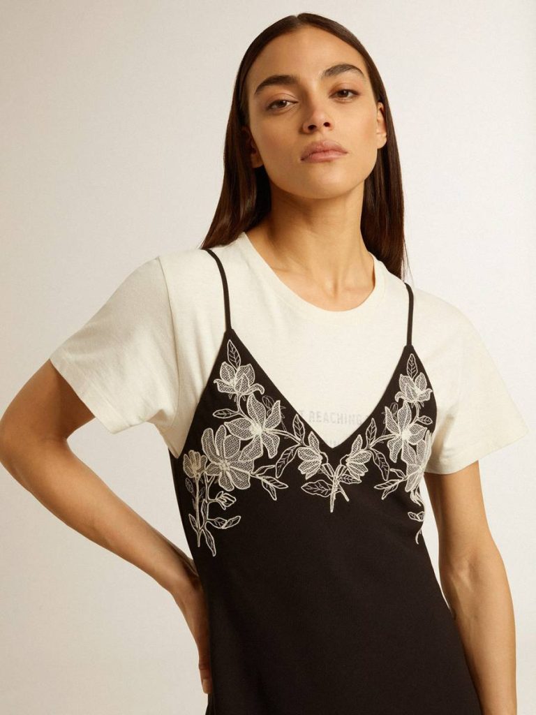Black Women Women’s Black Slip Dress With Embroidery Golden Goose Dresses & Jumpsuits