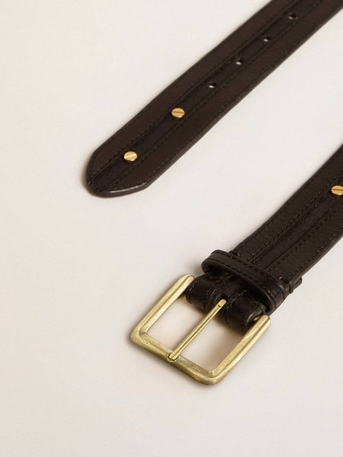 Black Women’s Black Belt In Washed Leather With Gold Studs Golden Goose Women Belts
