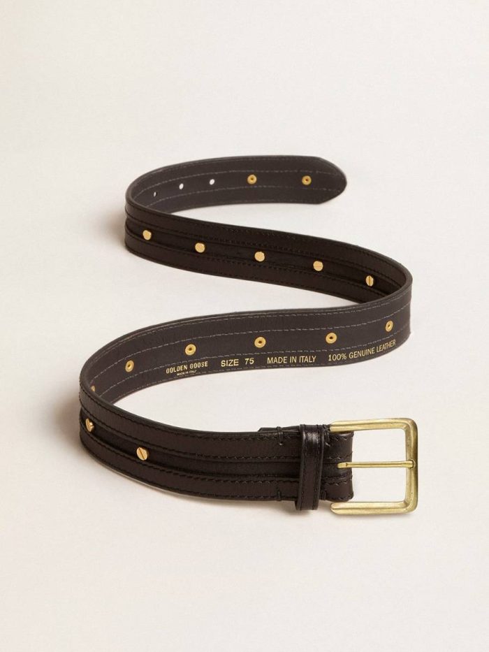 Black Women’s Black Belt In Washed Leather With Gold Studs Golden Goose Women Belts