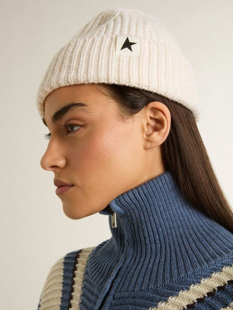 Black Wool Beanie With White Star Hats Black Women Golden Goose