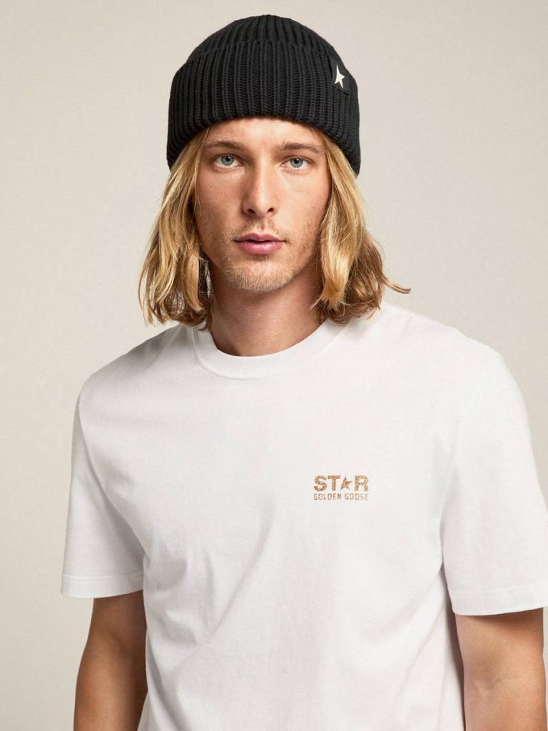 Black Wool Beanie With White Star Hats Black Women Golden Goose