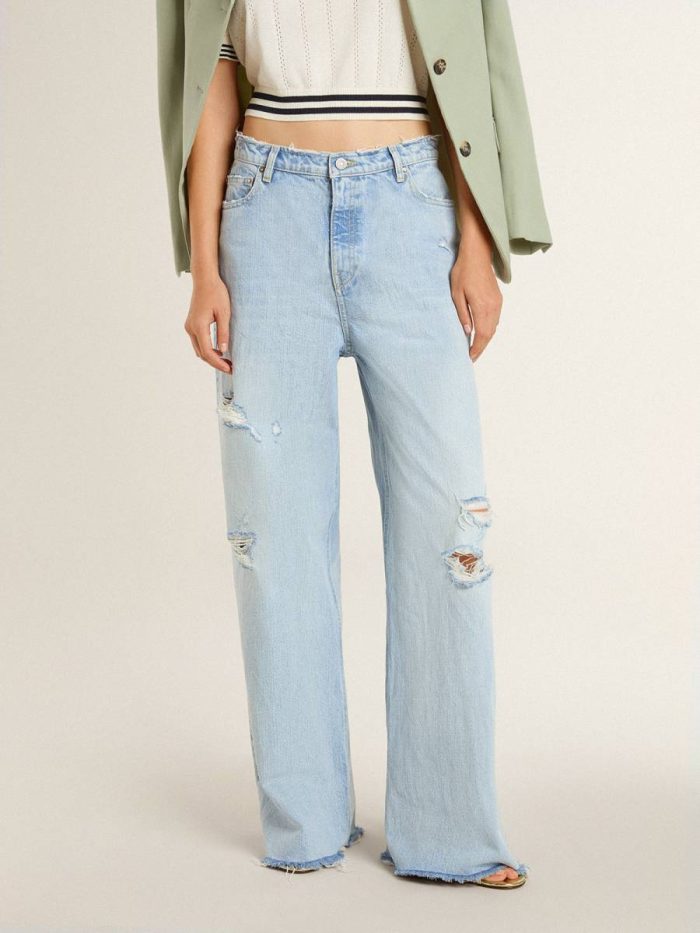 Blue Golden Goose Women Women’s Pants In Lived-In Effect Denim Jeans & Pants