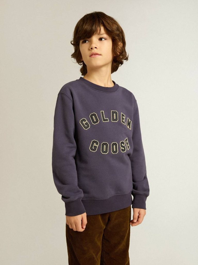 Blue-Violet Sweatshirt With Golden Goose Lettering On The Front Blue Violet Kids Topwear Selection (4-12 Years)
