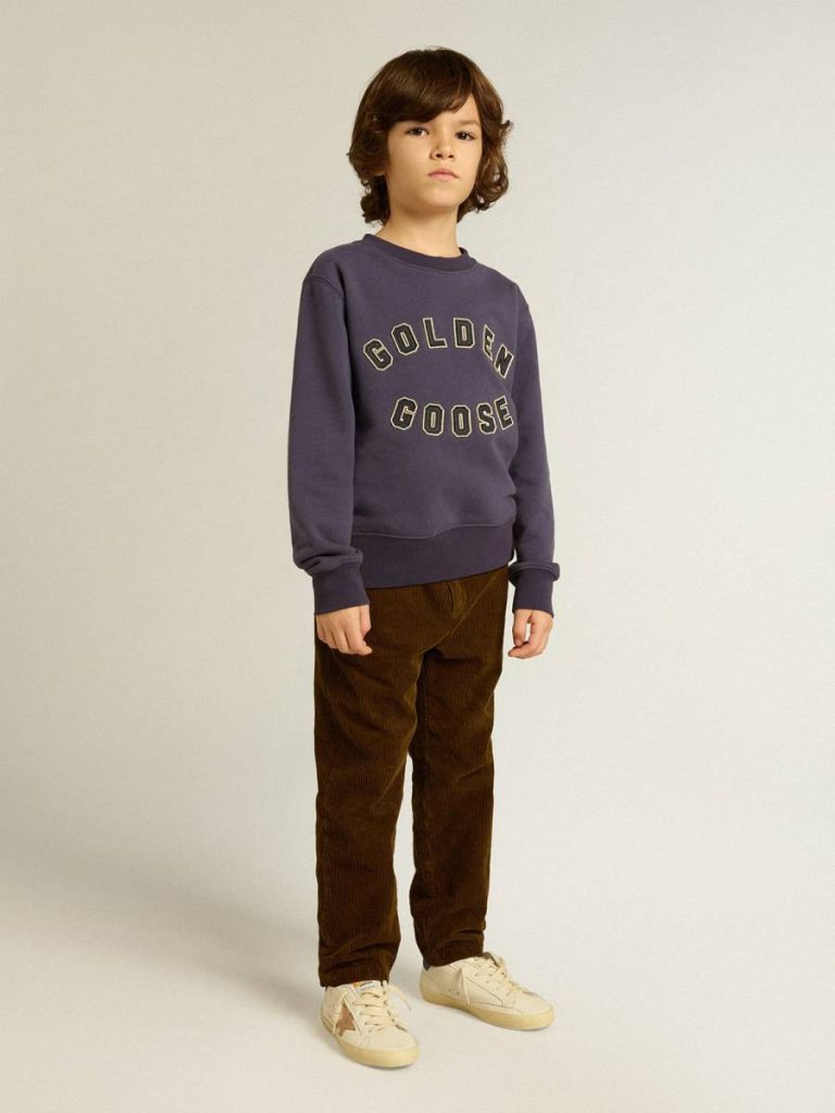 Blue-Violet Sweatshirt With Golden Goose Lettering On The Front Blue Violet Kids Topwear Selection (4-12 Years)