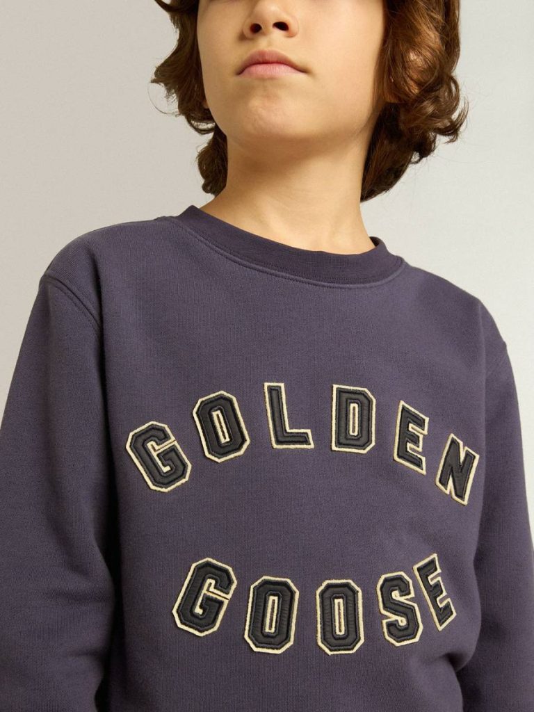 Blue-Violet Sweatshirt With Golden Goose Lettering On The Front Blue Violet Kids Topwear Selection (4-12 Years)