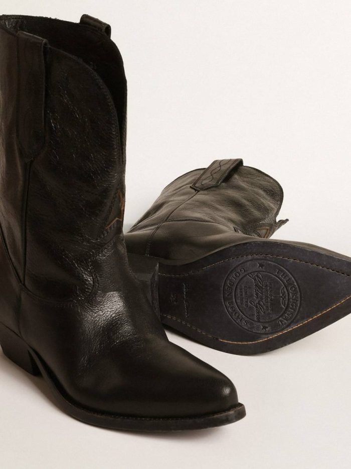 Boots Black Golden Goose Low Wish Star Boots In Black Leather With Black Star Women