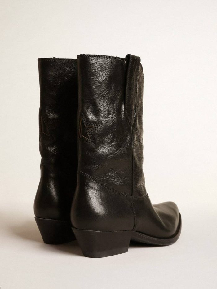 Boots Black Golden Goose Low Wish Star Boots In Black Leather With Black Star Women