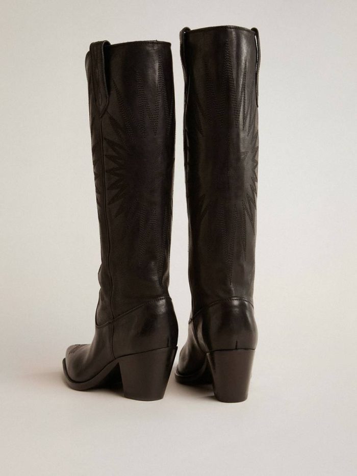 Boots Women Black Golden Goose Women's Wish Star Boots In Black Leather With Star Embroidery